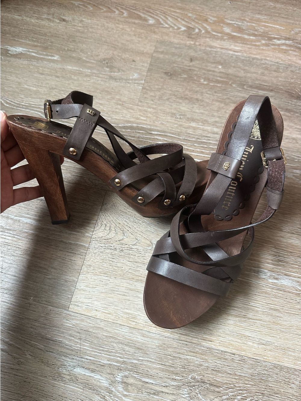 Juicy Couture Brown Leather Strappy High Heel Sandals